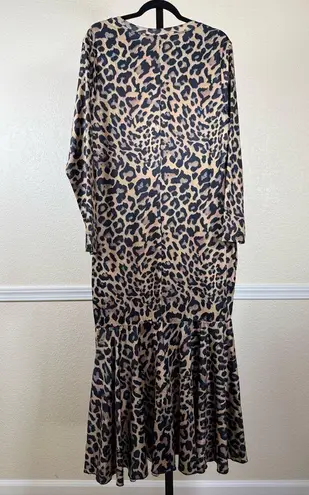 Women’s Plus Size 2XL Leopard Print Maxi Dress Long Sleeve Black Animal Print Brown