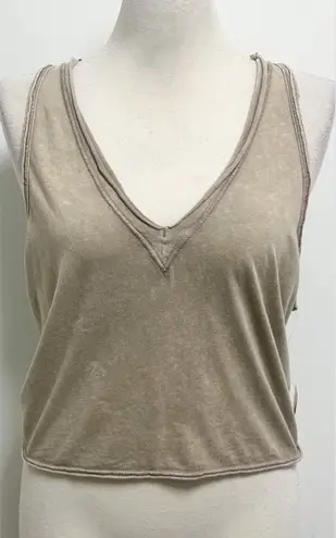 Free People Movement Slate Storm Tan Kickin In V Neck Open Back Tie Tank Large