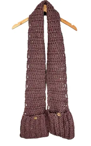 Handmade Hand Knit Grandma Wool Blend Soft Chunky Mauve Long Scarf w Pockets Boho Cozy - Image 2