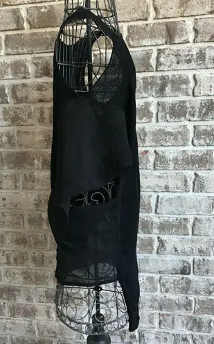 Stella Carakasi Black dress Sz XS Asymmetrical Semi Sheer Linen Nylon B…