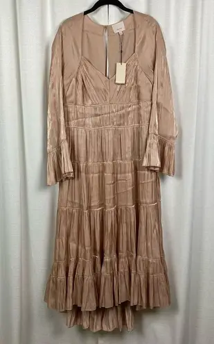 Cinq à Sept Cinq A Sept Champagne Beige Nina Tiered Satin Midi Dress Sz.8 NWT