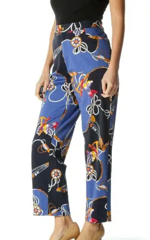 Ralph Lauren Vintage 90s Nautical Printed Sailing Pants Ankle High Rise 6 Petite Blue Gold Red