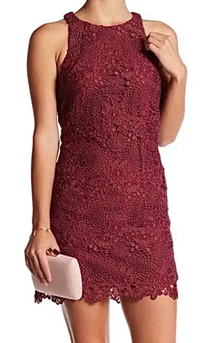 WAYF Randy burgundy crochet lace mini dress high neck cocktail party boho