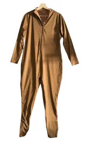 SKIMS Womens Brown Shiny One Piece Mock Neck Long Sleeve Zip Up Jumpsuit Sz 3X