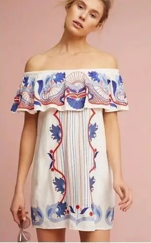 Red Carter Revolve Off Shoulder Shift Dress Embroidered M