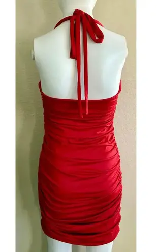 UNBRANDED | Women's Rouched Halter Neck Mini Holiday Event Party Dress | Medium Red