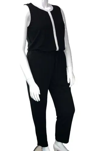 Chico's  Womens Size 2 US 12 L Jumpsuit Black White Tie Waist One Piece Stretch