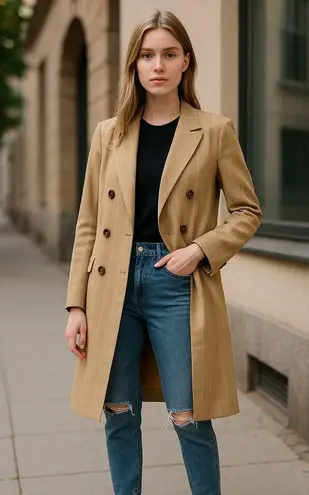 NWT Prima X Nordstrom Double Breasted Jacket Trench Coat Large Tan