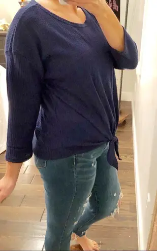 Gyft large NWT waffle knit cozy tie front blue top