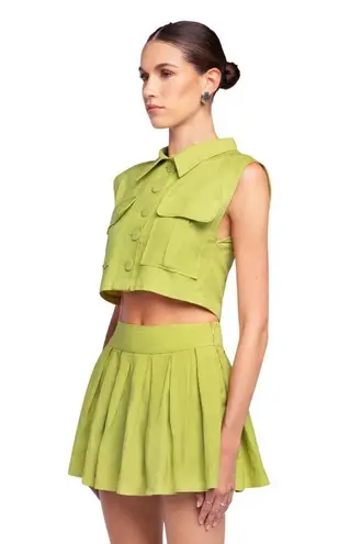 OW Collection Mira Boxy Vest & Pleats Skirt Set Moss Womens Size Small Green