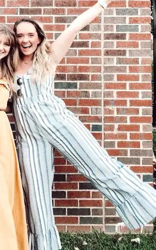 Striped Bell bottom Jumpsuit Blue Size L