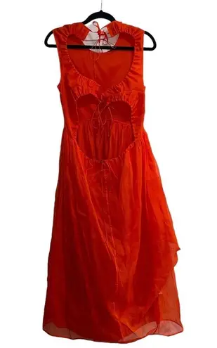 Cecilie Bahnsen Fang Draped Open Back Sleeveless Midi Dress Orange