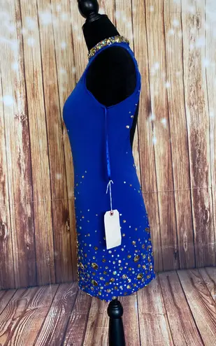 Mori Lee Women’s Royal Blue Halter Neck Bodycon Mini Dress Beaded Size 7/8