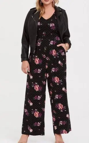 Torrid NWT  Black Pink Floral Challis Wide Leg V Neck Flutter Sleeve Jumpsuit 3X