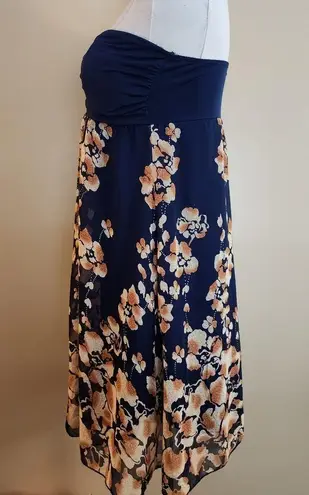 Forever 21 Blue/Orange Floral Strapless Dress, Women's M