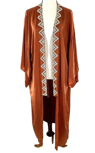 WILDSEA Copper Brown Satin Hand Beaded Kimono Size undefined