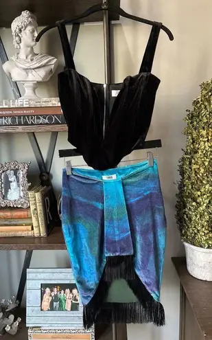 Farai London Edena Velvet Cutout Corset Skirt SET Turquenite Womens Size XS