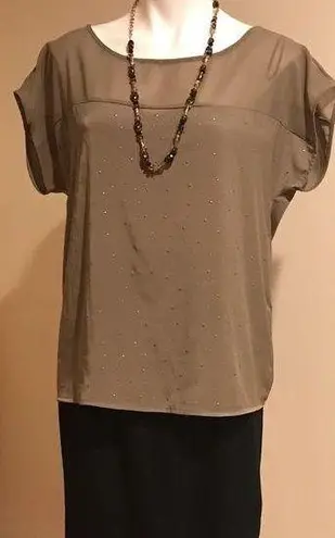 RW and Co. Blouse Olive Green Gold Studs in front. Light Material. Size L