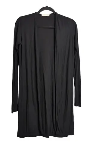 Joah Brown Black Longline Open Duster Cardigan S/M Rayon Stretch Slits Cozy Chic - Image 1