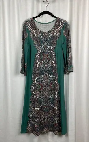 Soft Surroundings Milana Green Paisley Print Knit Midi Dress Sz.S
