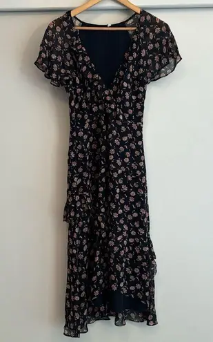 Joie  Orita Silk Flutter Sleeve Dress Midnight Navy Blue Pink Size 2 Small