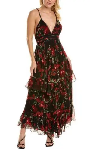 Rococo Sand Tiered Maxi Dress, Black Red Roses, Size XS New w/Tag $478 SOLD OUT