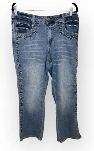 American Blues Embroidered Jeans 14 Straight Leg Mid Rise Boho Y2K Scroll Denim Blue