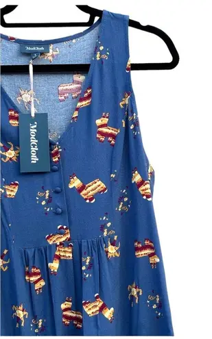 Modcloth  Quick Remix Sleeveless Blue Piñata Llama Print Tank Top Small