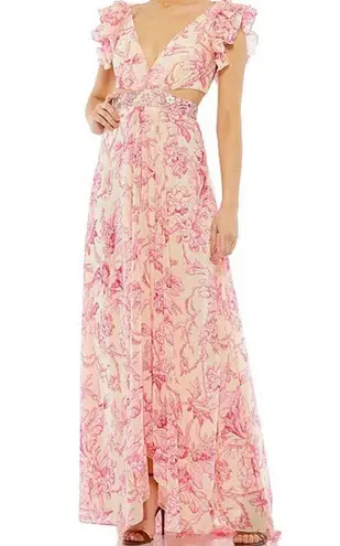 Mac Duggal NWT 9161 Floral Print V-Neck Ruffled Strap Lace Up Back Gown SIZE 4