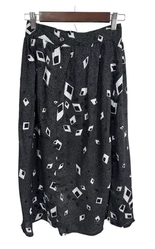 Greenwich Square Vintage Abstract Geometric Midi Skirt Rayon Made USA 9/10 Black Size undefined