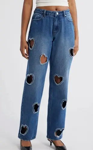 PTCL High Rise Laser Cut Heart Print Jeans Size 29 Blue