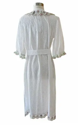 Roller Rabbit Luca Caftan Dress White Eyelet Embroidery Scalloped Floral Small