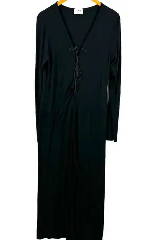 LNA Kalaya Ribbed Knit Black Long Sleeve Bodycon Lace Up Front Jumpsuit Size 1X