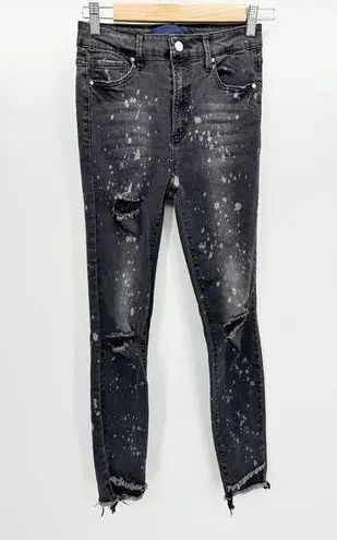 Rachel Roy Black Denim Paint Splatter Distressed Skinny Jeans Women's Size 27