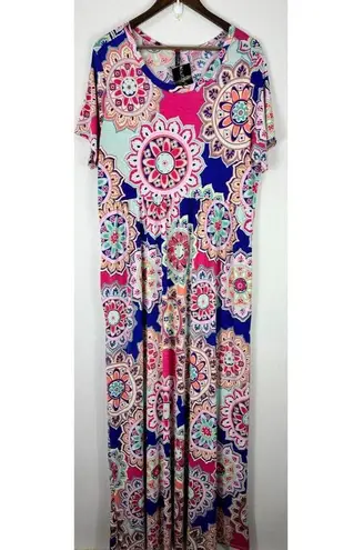 Glitzy Girlz Maxi Dress Women 2XL Pink Blue Boho Medallion Y2K Festival Boho Size 2X