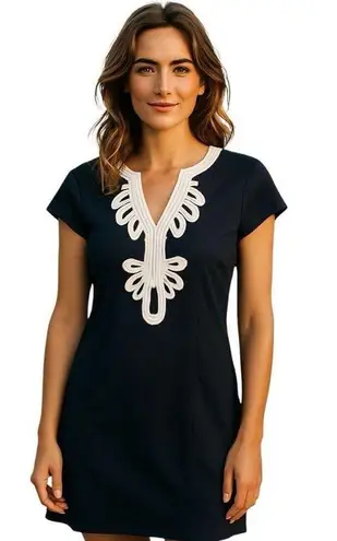 HATLEY NAVY BLUE WHITE PONTE CAP SLEEVE DRESS L Size L