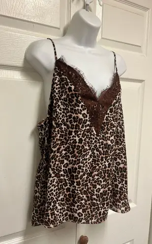 Melrose and Market Leopard Print Lace Trim Camisole Top