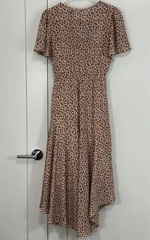 Wishful Thinking Small Brown Floral Pattern Curved Hem Short Sleeve Maxi Dress
