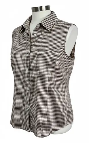 Keren Hart Brown Gingham Sleeveless Button Down Collared Top Cottagecore Women S