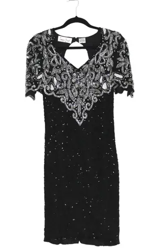 Laurence Kazar Black Sequin Covered Mini Dress Silver Details Large