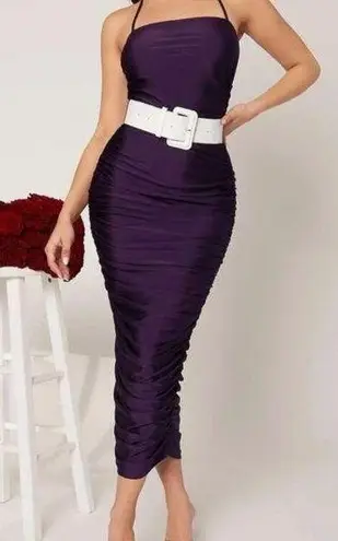 Eggplant Rouched dress with belt. S Purple
