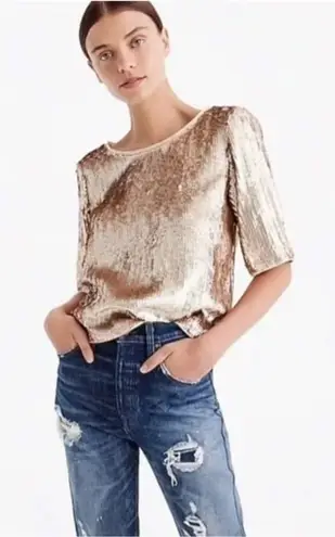 J. Crew Women’s Top Sequin Black Ribbon Zip Back Closure Gold MSRP $148 Size 8