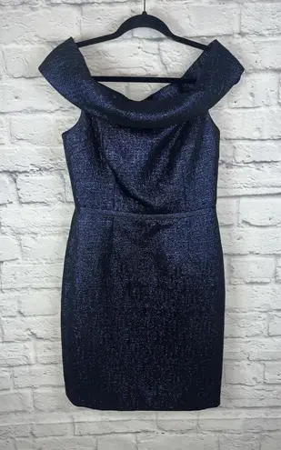 Rickie Freeman x Teri Jon Jacquard Blue Metallic Cocktail Dress Size 6 READ