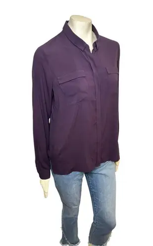 Tahari T | Plum Purple Long Sleeve Silky Blouse w/ Hidden Buttons Professional M