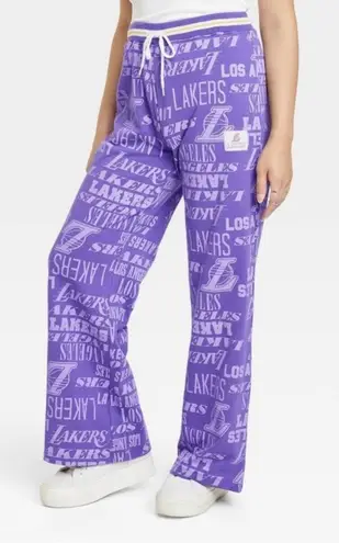 Nba Lakers Wide Leg Fleece Lounge Pants Purple Graphic Pull On Streetwear Small