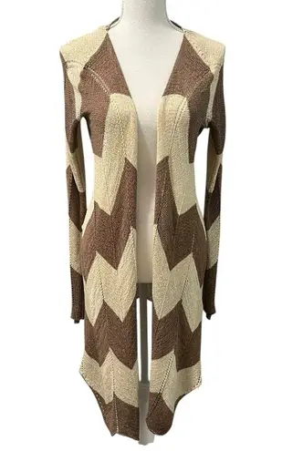 Foreign Exchange Chevron Colorblock Knit Open Cardigan Duster Sweater M