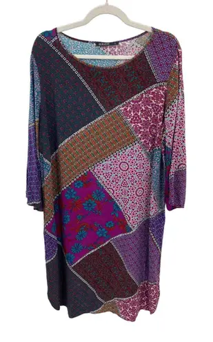 David Jones Classic Collection Dress Womens 16 Purple Patchwork Viscose