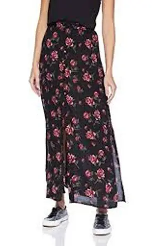 Dark Floral Maxi Skirt Chiffon Front Slits Romantic Coquette Dark Fairy Event Black