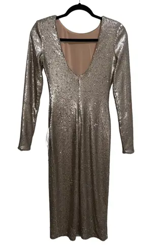 Dress the Population NWOT  Gold Printed Sequin Long Sleeve Midi Dress