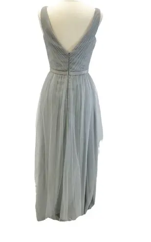 Monique Lhuillier  Bridesmaid Womens 12 Tulle Petra Pleated Sleeveless Gray Maxi